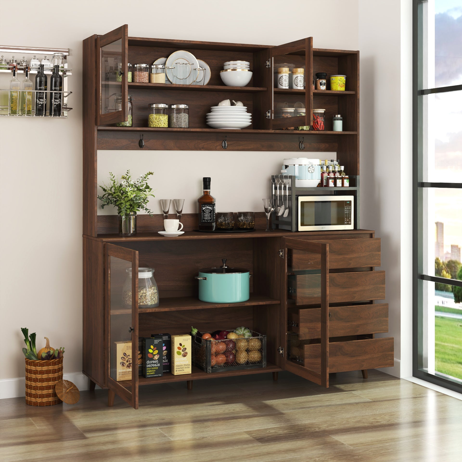 63' W Large Kitchen Hutch Cabinet