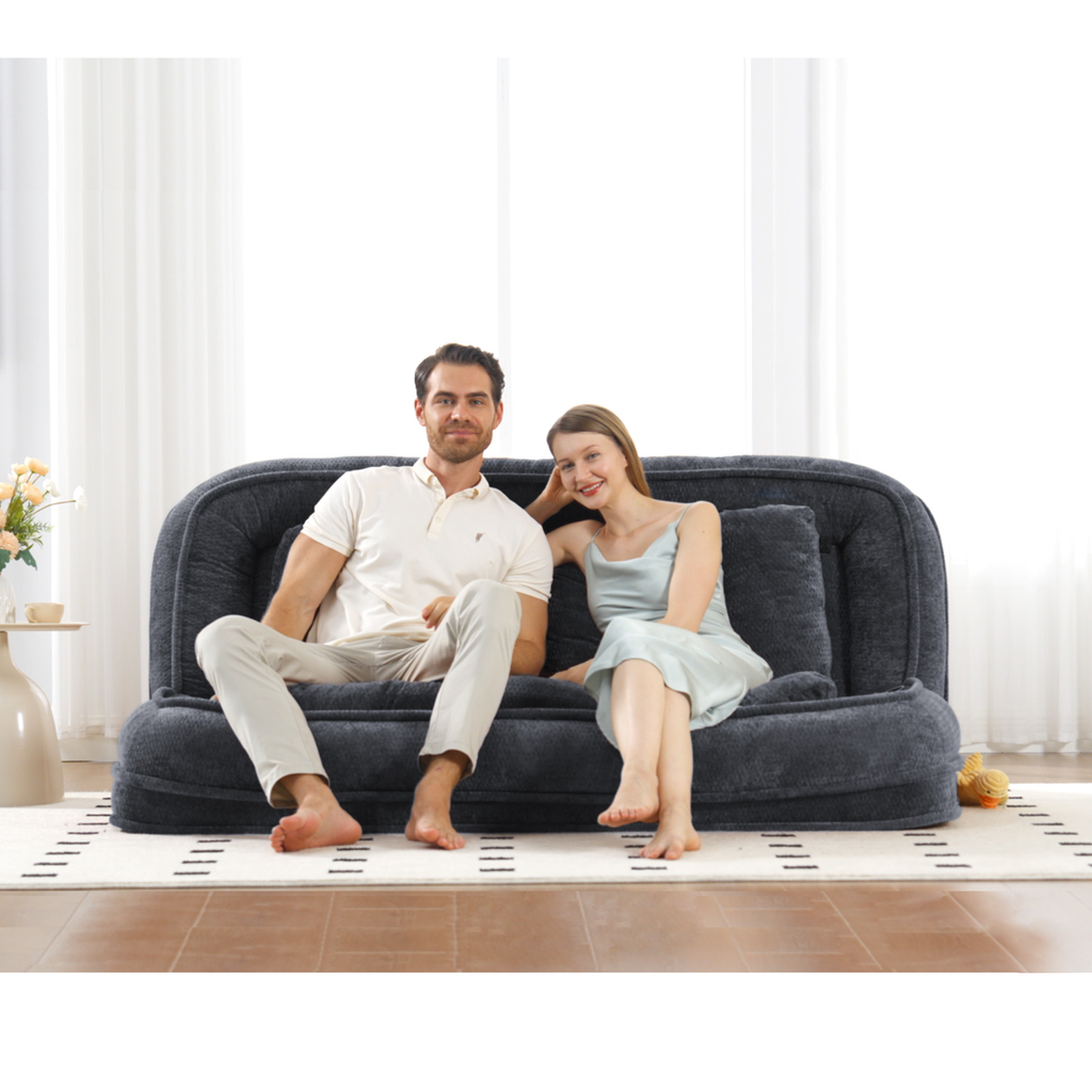 2-in-1 Extra Large Chenille Floor Couch Loveseat for Humans & Dogs