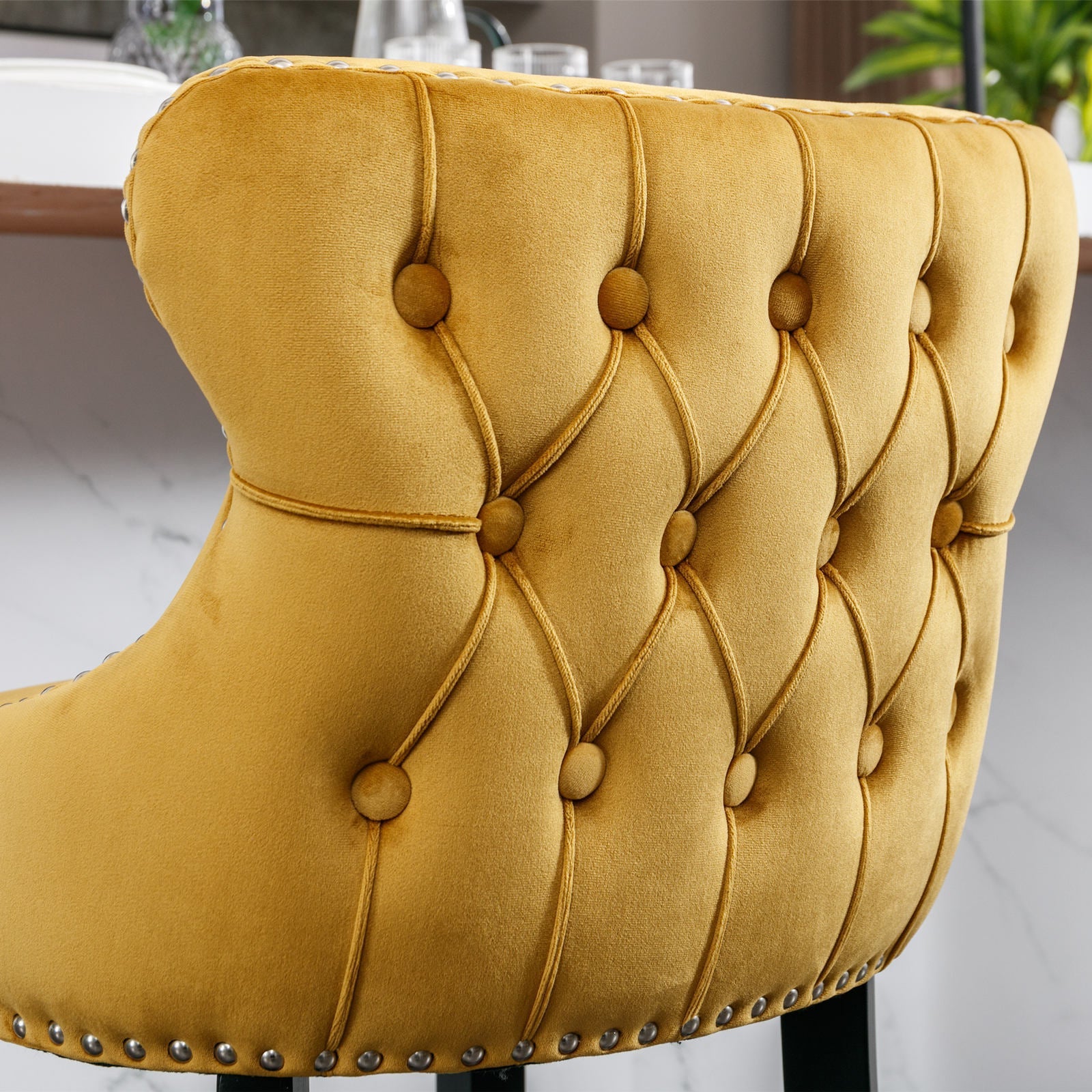 Leisure Style Velvet Upholstered Wing-Back Barstools (Set of 2)