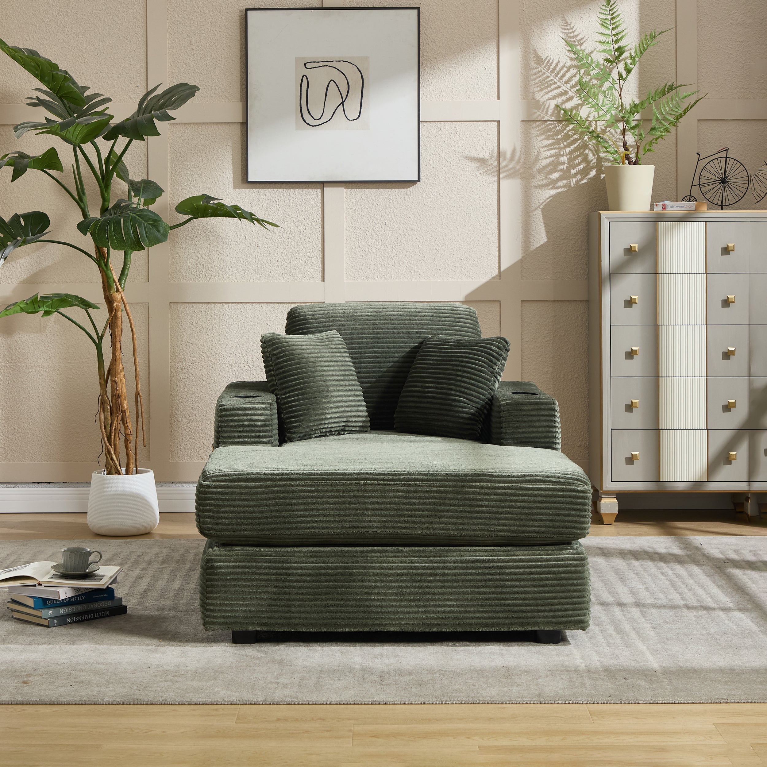 Corduroy Upholstered Chaise Lounge Sofa