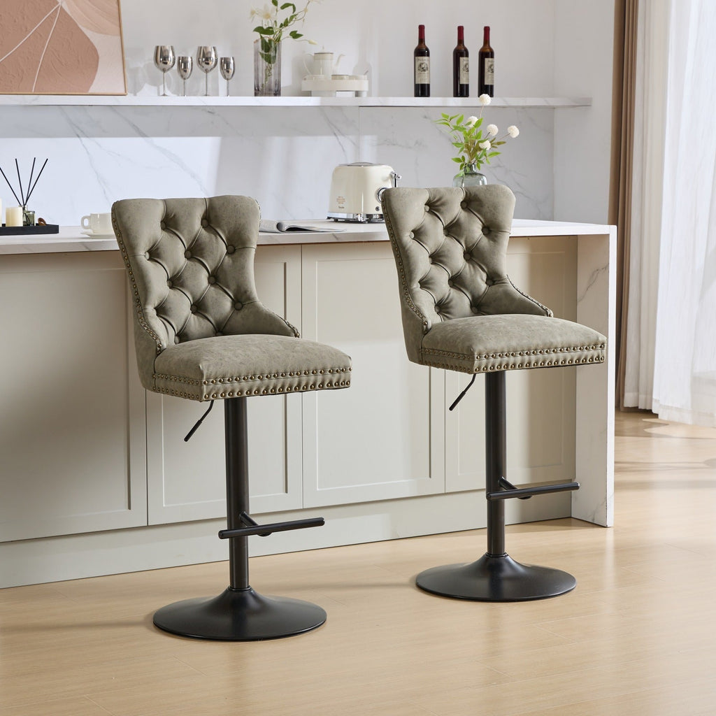 Aged and Retro PU Swivel Barstools Adjusatble Seat Height (Set of 2)