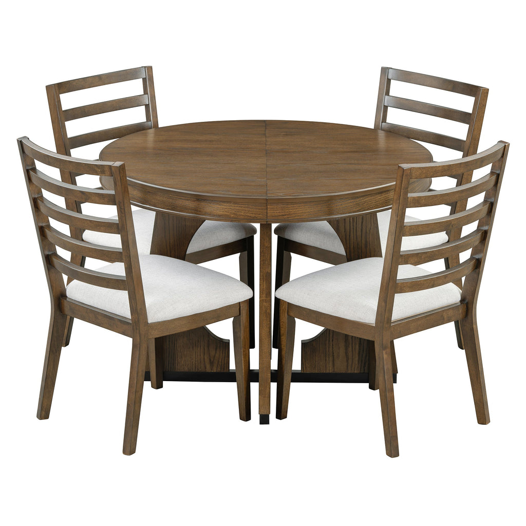 5-Piece Retro Extendable Dining Table Set with 16" Removable Leaf