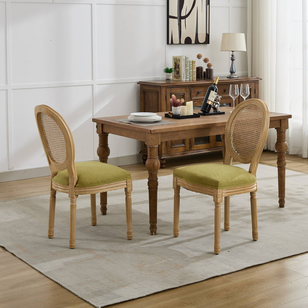 French Style Solid Wood Frame Linen Fabric Dining Chair (Set of 2)