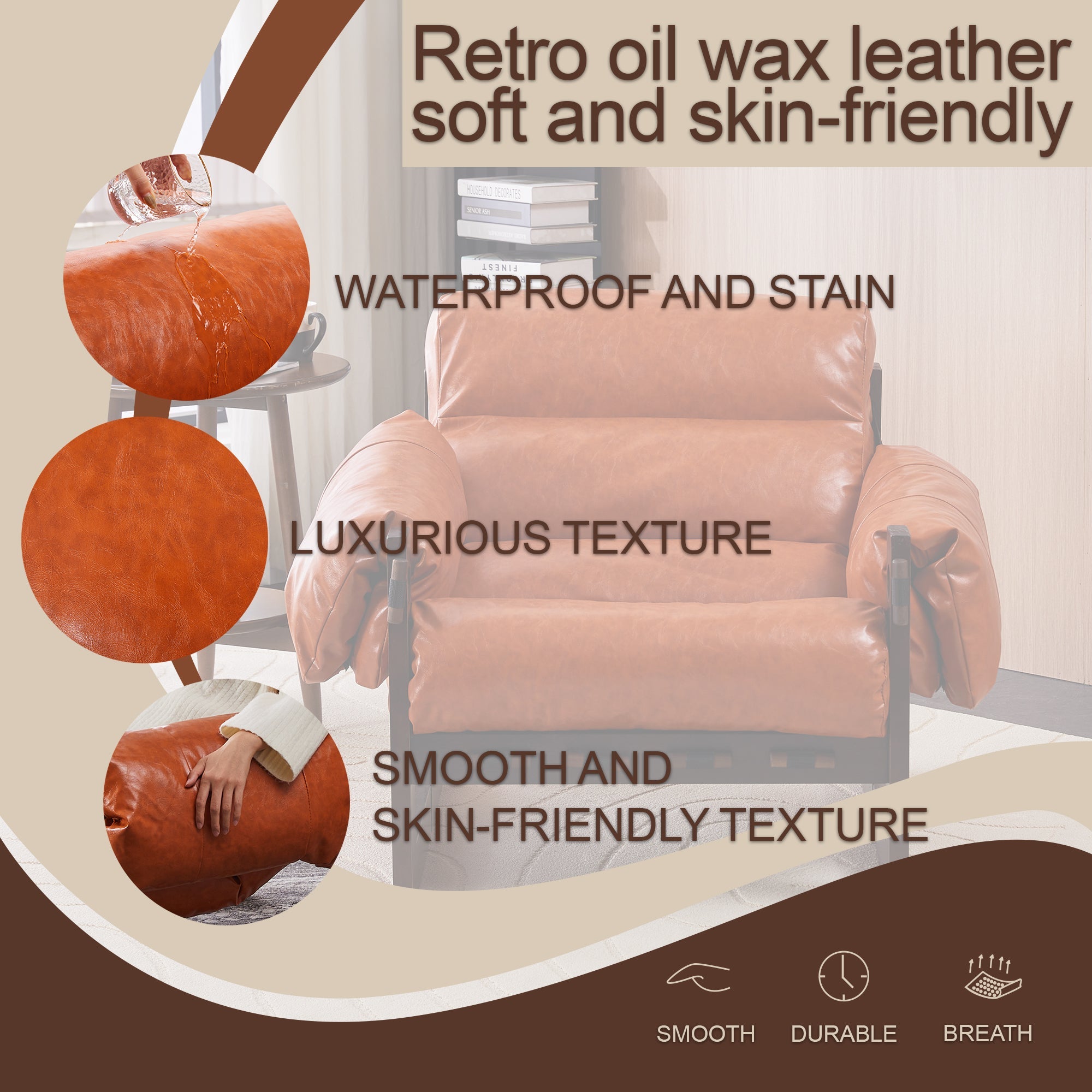 Medieval Modern Lounge Chair Removable Armrests Vintage Oil Wax Leather Sofa