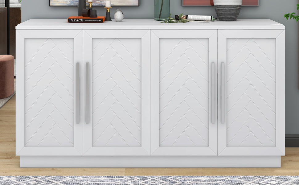 Buffet Cabinet with Adjustable Shelves and Silver Handles