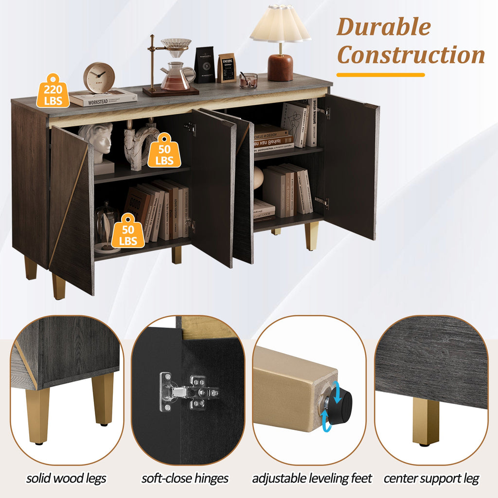 60' Retro Sideboard Cabinet with Adjustable Shelves