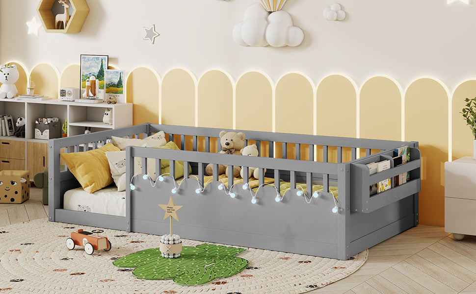 Twin/Full Montessori Floor Kids Bed Frame with High Rails