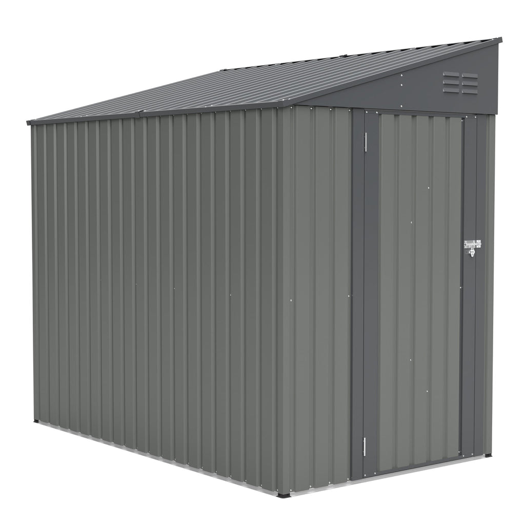 4x7 FT Lean To Shed Olive Grey Heavy Duty Steel Outdoor Garden Storage Case