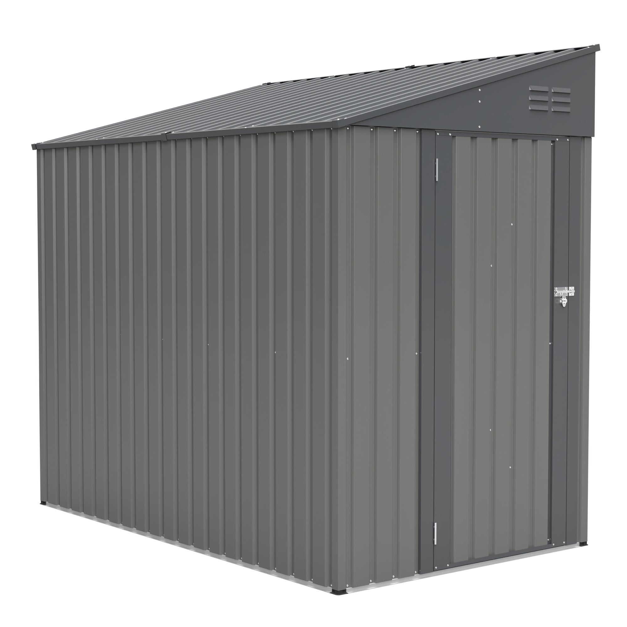 4x7 FT Lean To Shed Olive Grey Heavy Duty Steel Outdoor Garden Storage Case