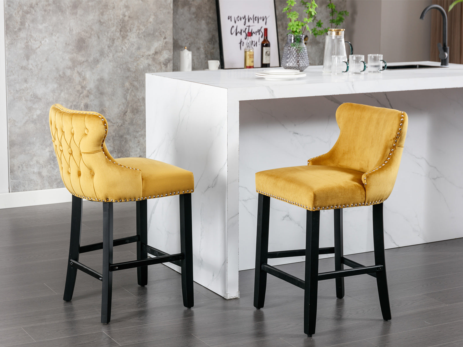 Leisure Style Velvet Upholstered Wing-Back Barstools (Set of 2)