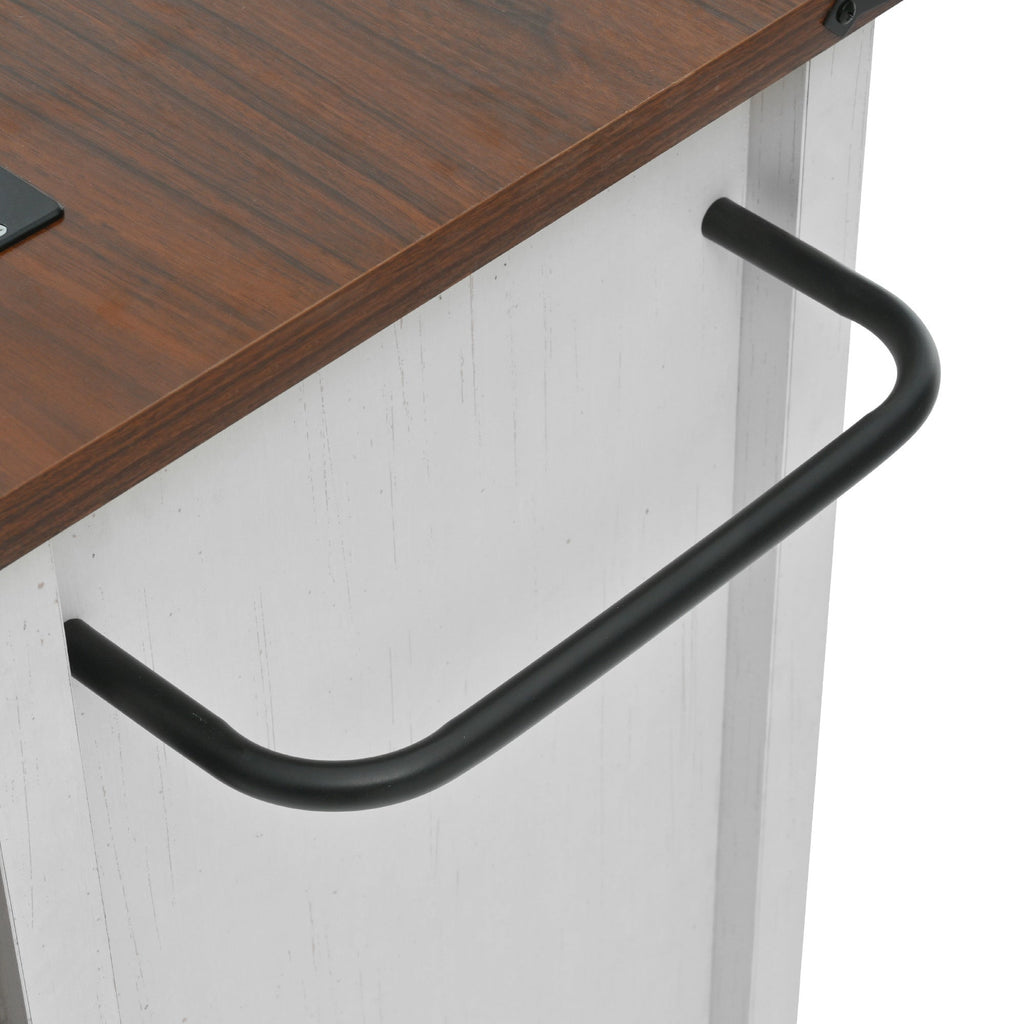 58“ Farmhouse Kitchen Island with Storage Sliding Barn Door Metal Grid Side Door