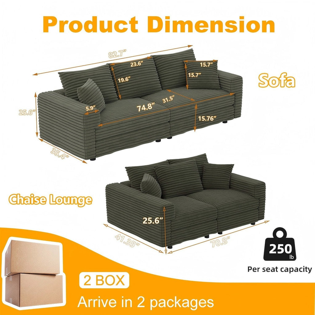 82.7' Modern Comfy Cloud Couch Sofa with Soft Pillows + Ottomans Option