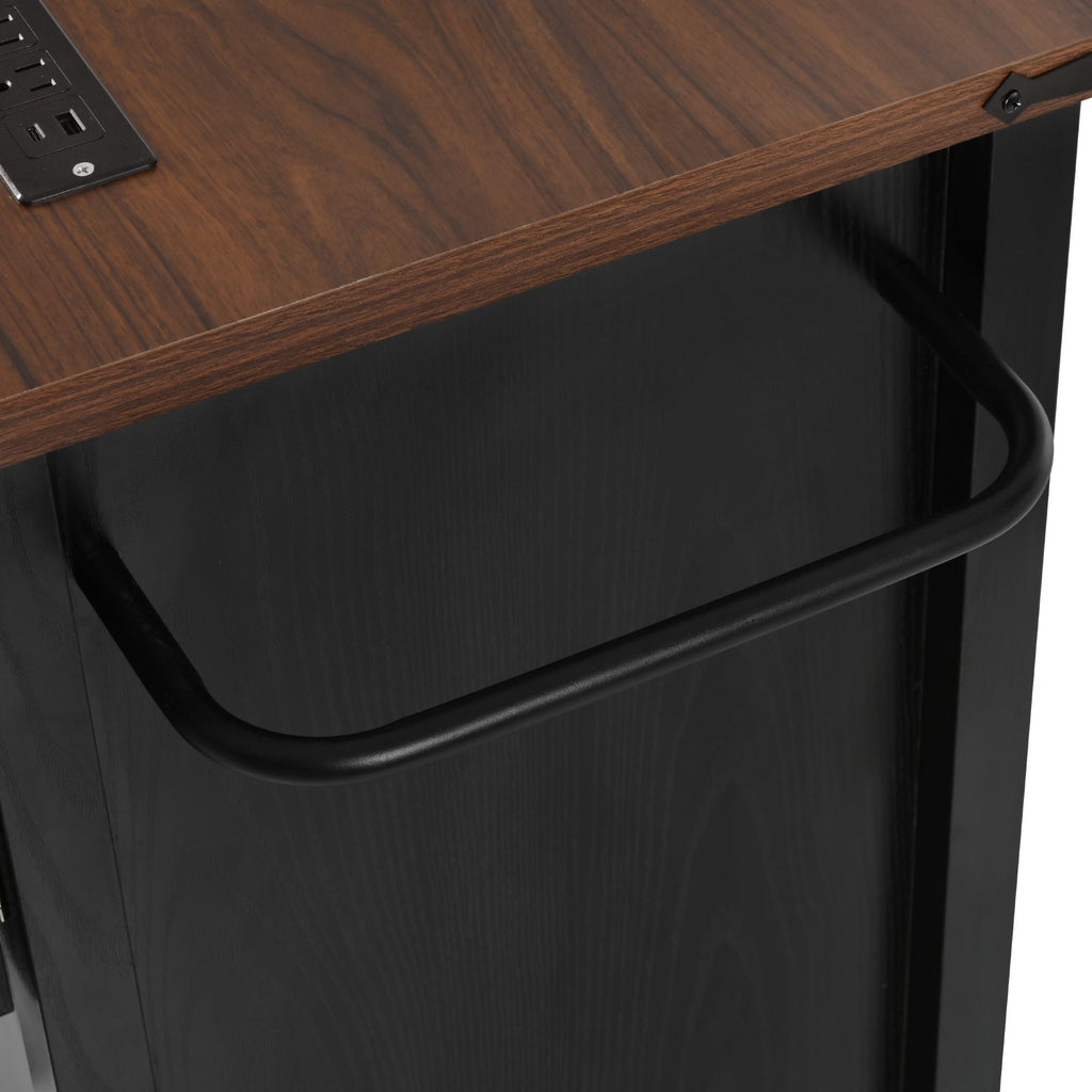 58“ Farmhouse Kitchen Island with Storage Sliding Barn Door Metal Grid Side Door