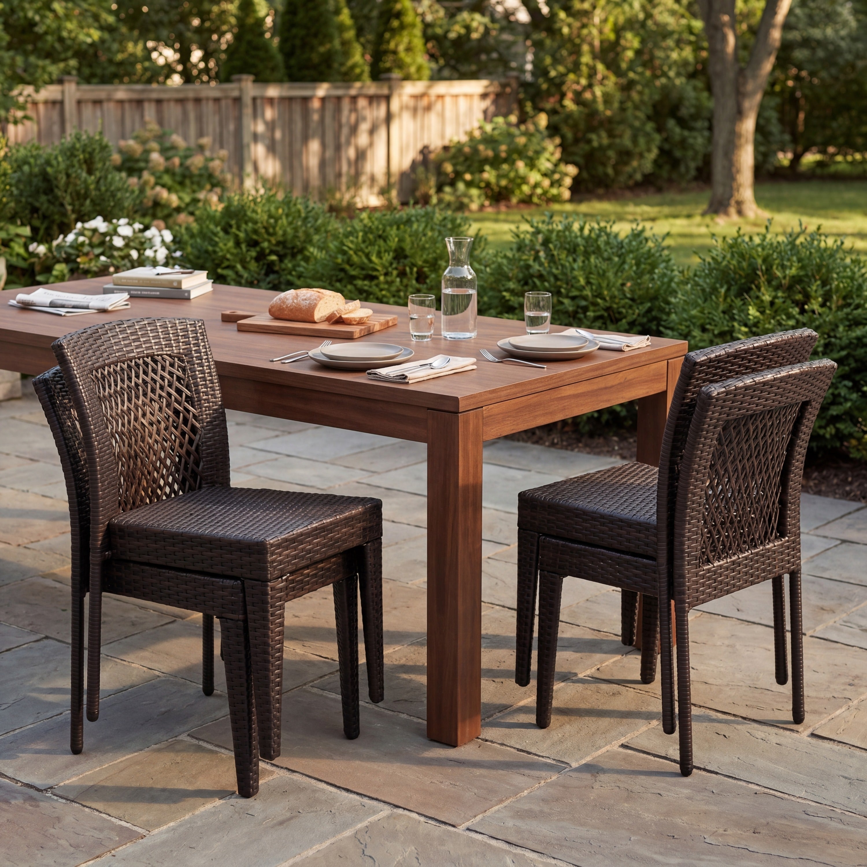 Outdoor Dining Chairs Set of Stackable UV Resistant Rattan Steel Frame Patio Garden