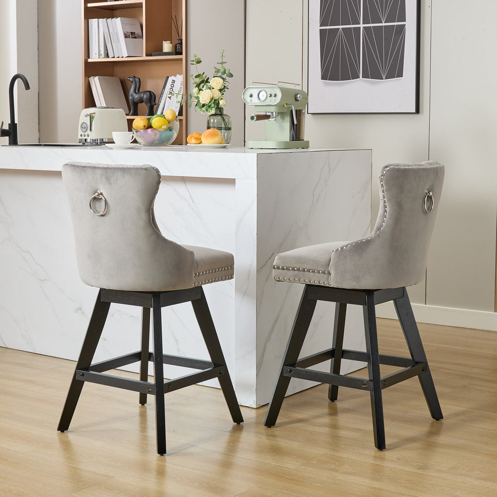 Swivel Velvet Barstools with Button Tufted Decoration (Set of 2)
