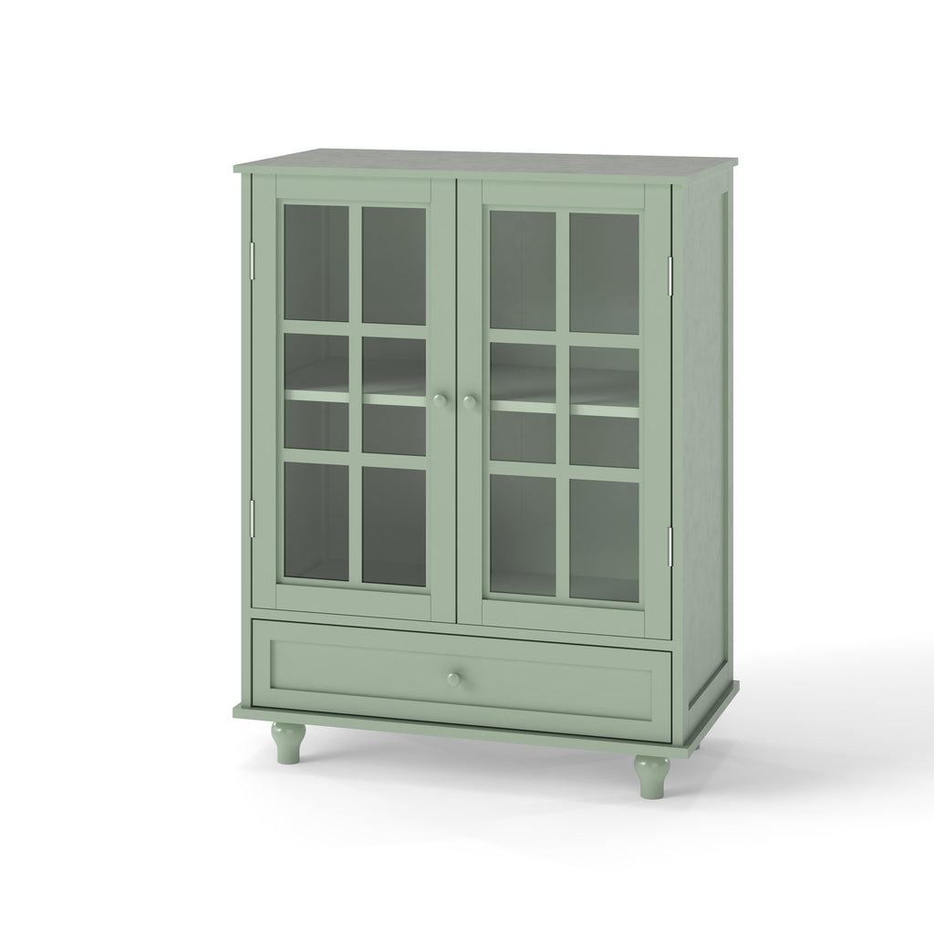 Minimalism Buffet Cabinet with Double Glass Doors and Drawer Mint Green