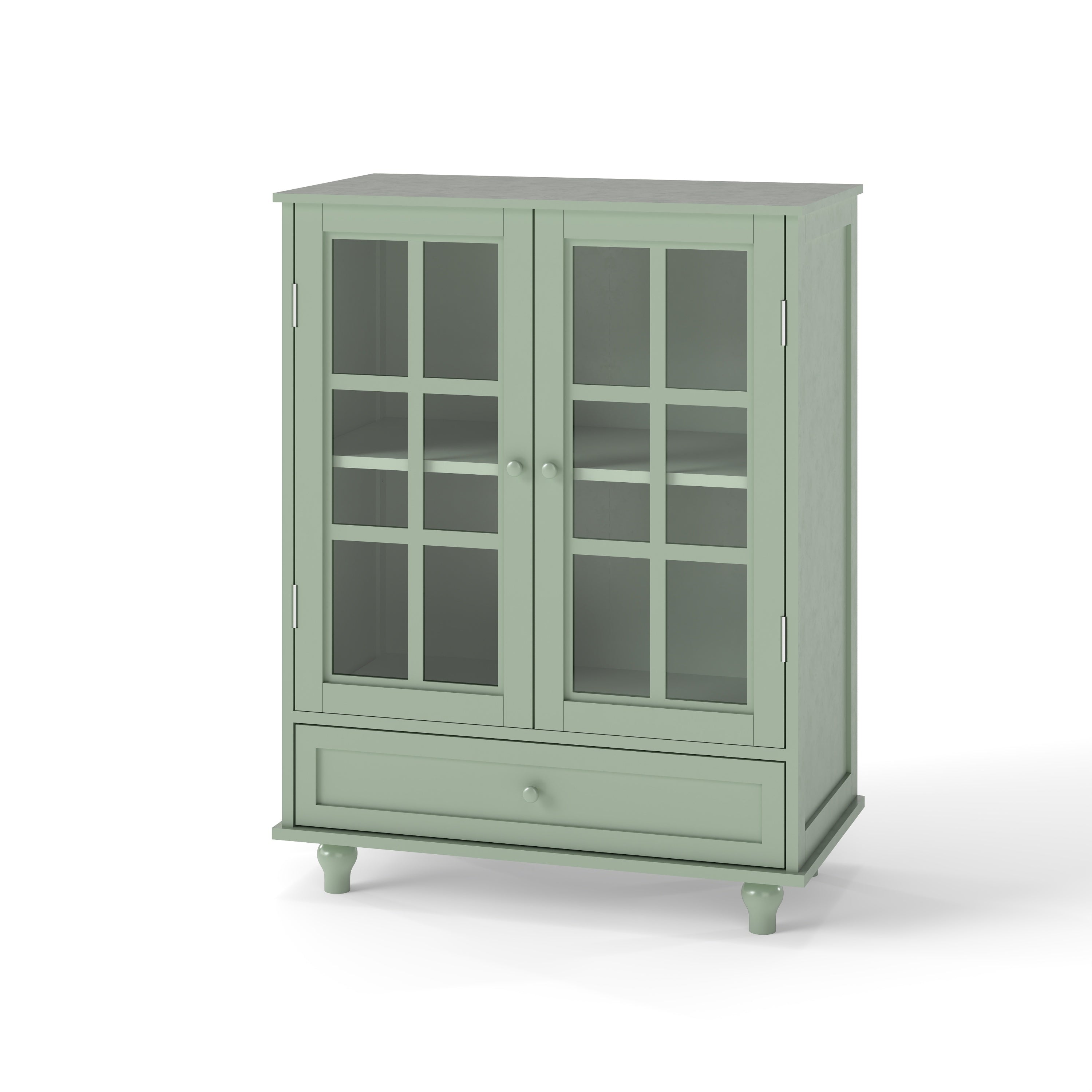 Minimalism Buffet Cabinet with Double Glass Doors and Drawer Mint Green