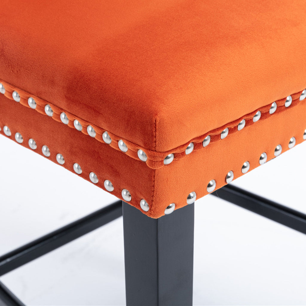 Contemporary Velvet Upholstered Barstools with Button Tufted Decoration (Set of 2)