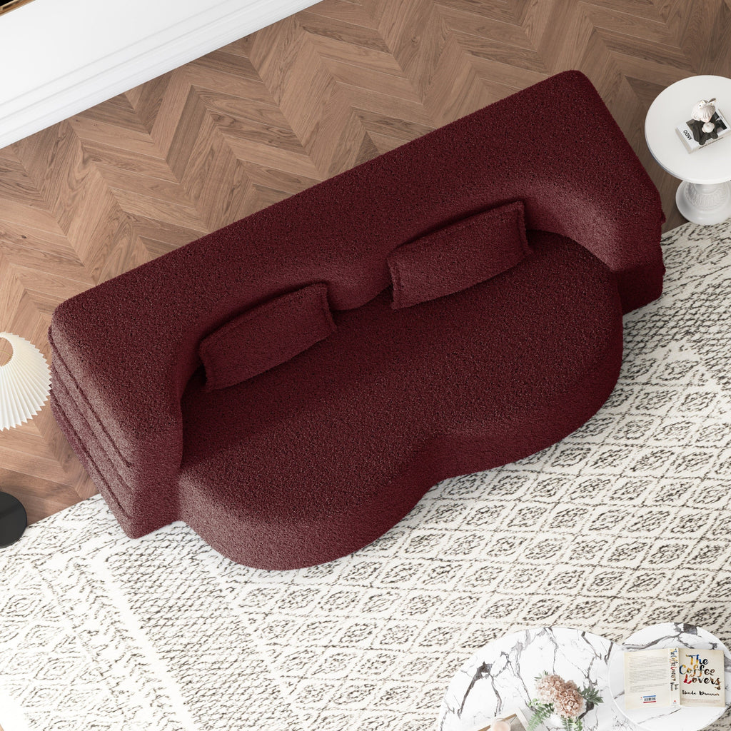 Modern Convertible Teddy Fabric Sofa with 2 Pillows