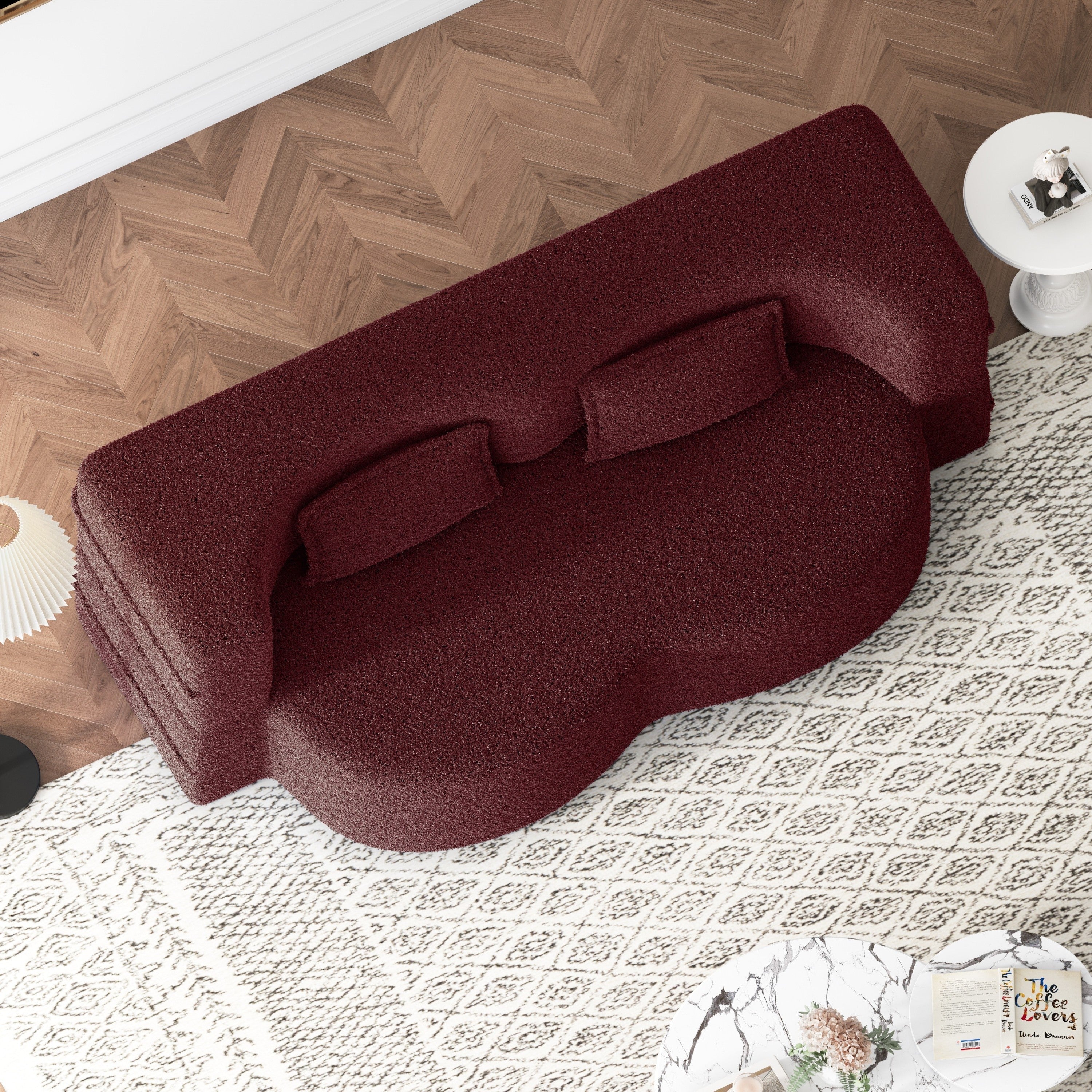 Modern Convertible Teddy Fabric Sofa with 2 Pillows