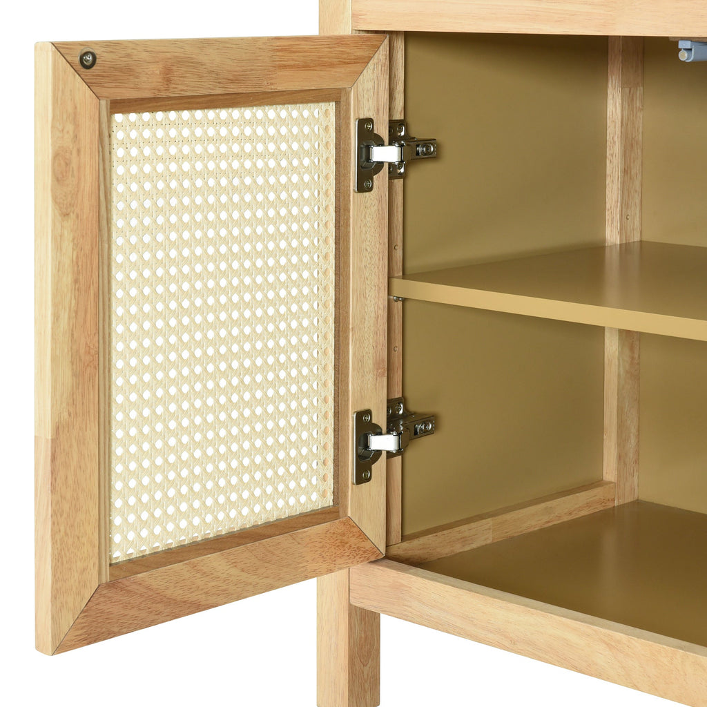 Bohemian Style Rattan Storage Cabinet with 3-position Adjustable Shelves