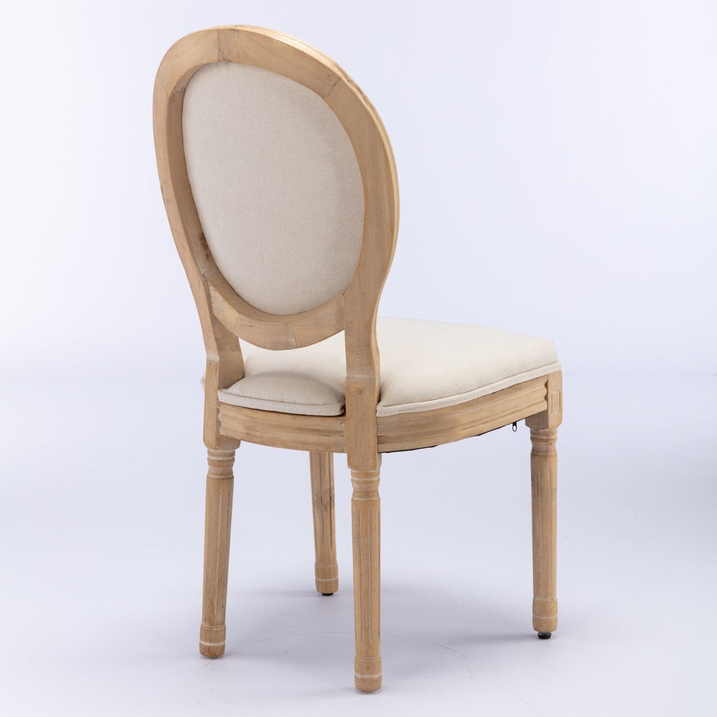 French Style Solid Wood Frame Linen Fabric Back Dining Chair (Set of 2)