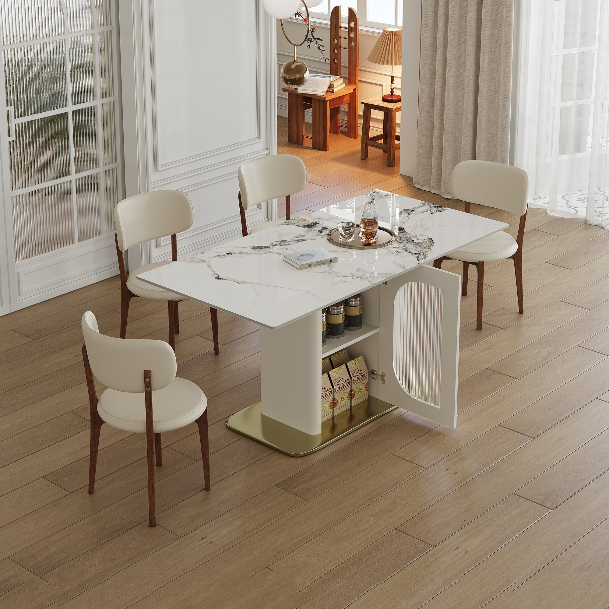 Modern 63' Dining Table Set with Storage