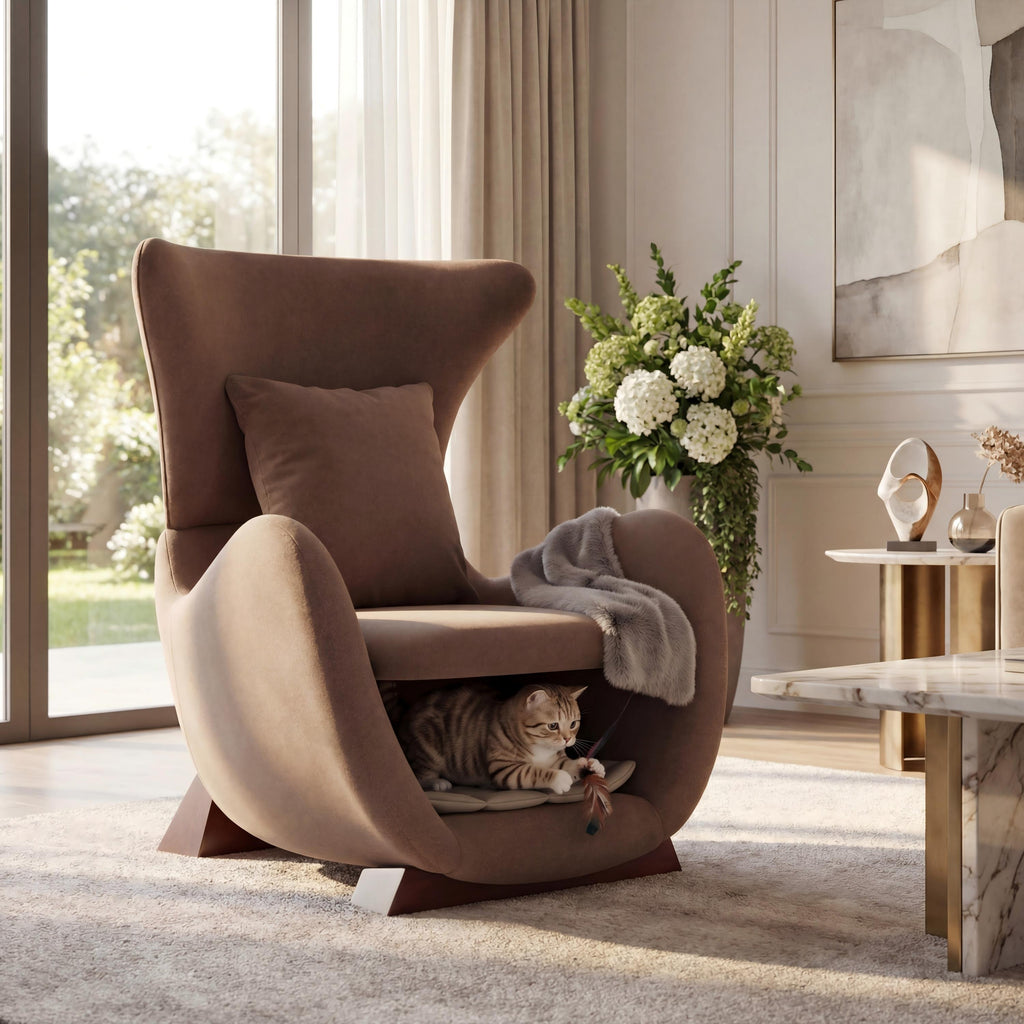 Modern Brown Polyester Accent Chair with Pet/Storage Space