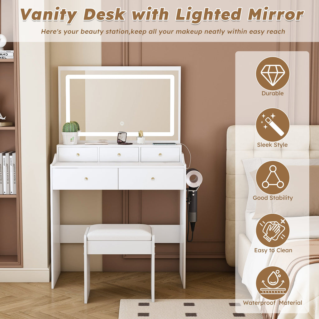 Modern Makeup Vanity Set with Power Outlet