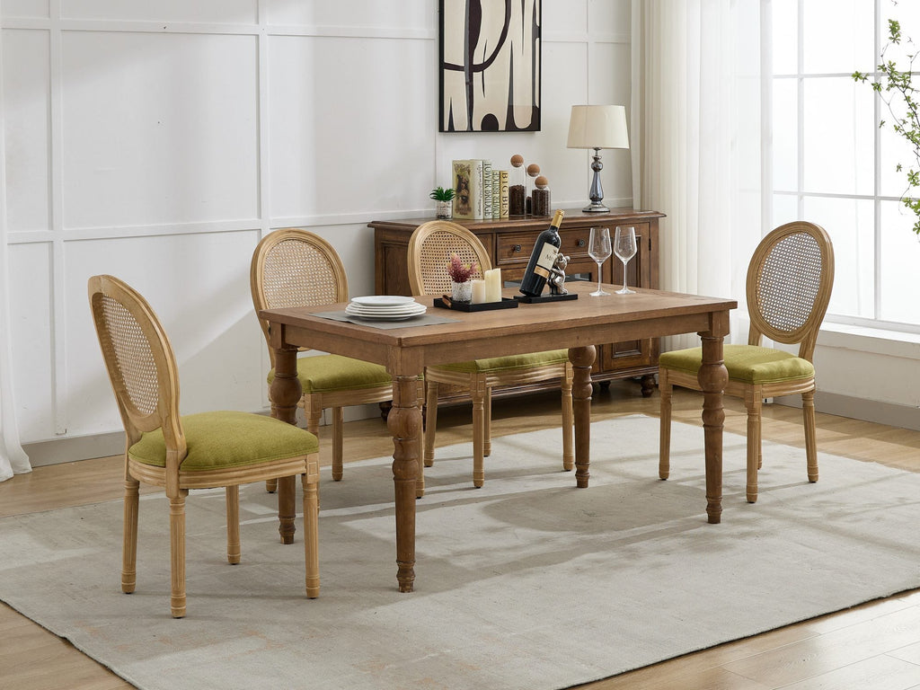 French Style Solid Wood Frame Linen Fabric Dining Chair (Set of 2)