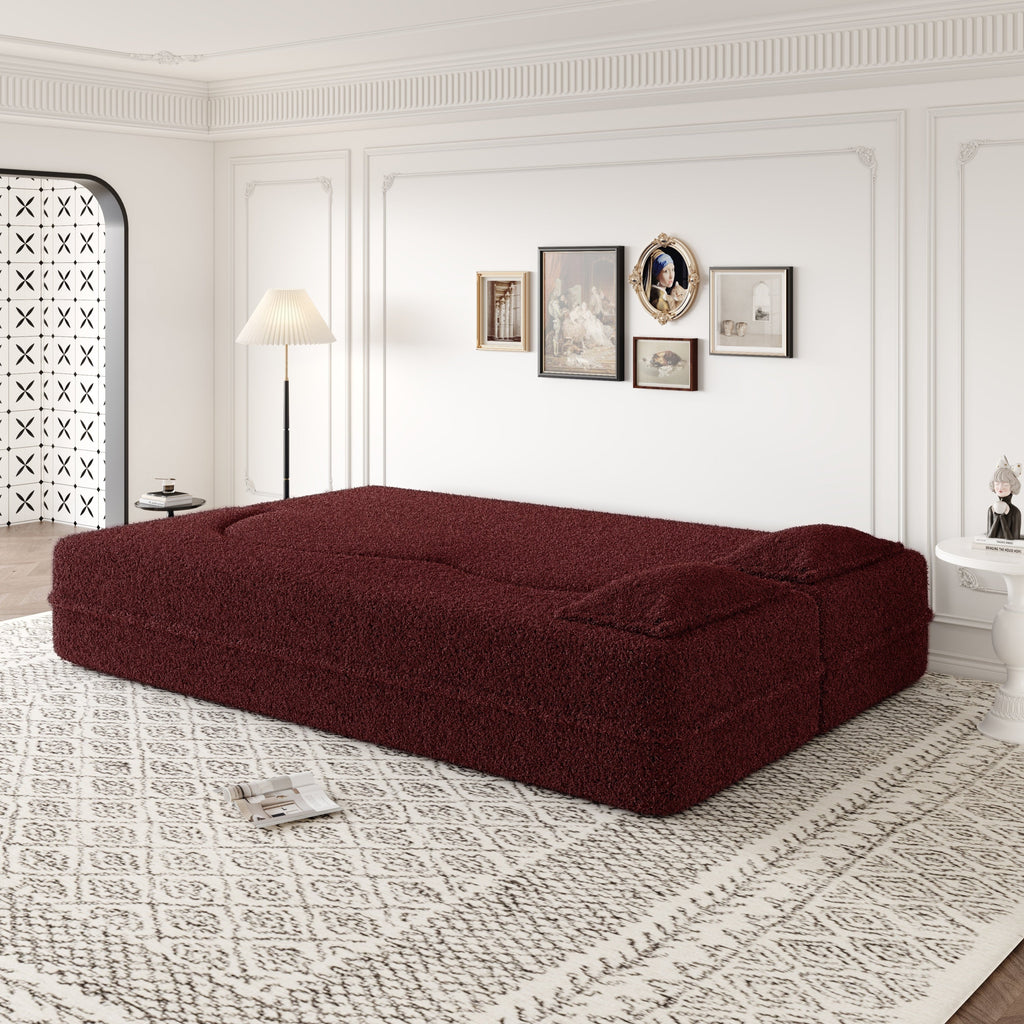 Modern Convertible Teddy Fabric Sofa with 2 Pillows