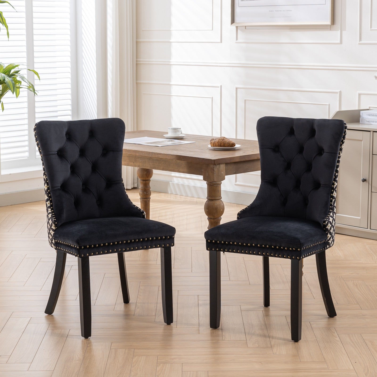 Modern High-end Tufted Solid Wood Velvet Dining Chair(Set of 2)