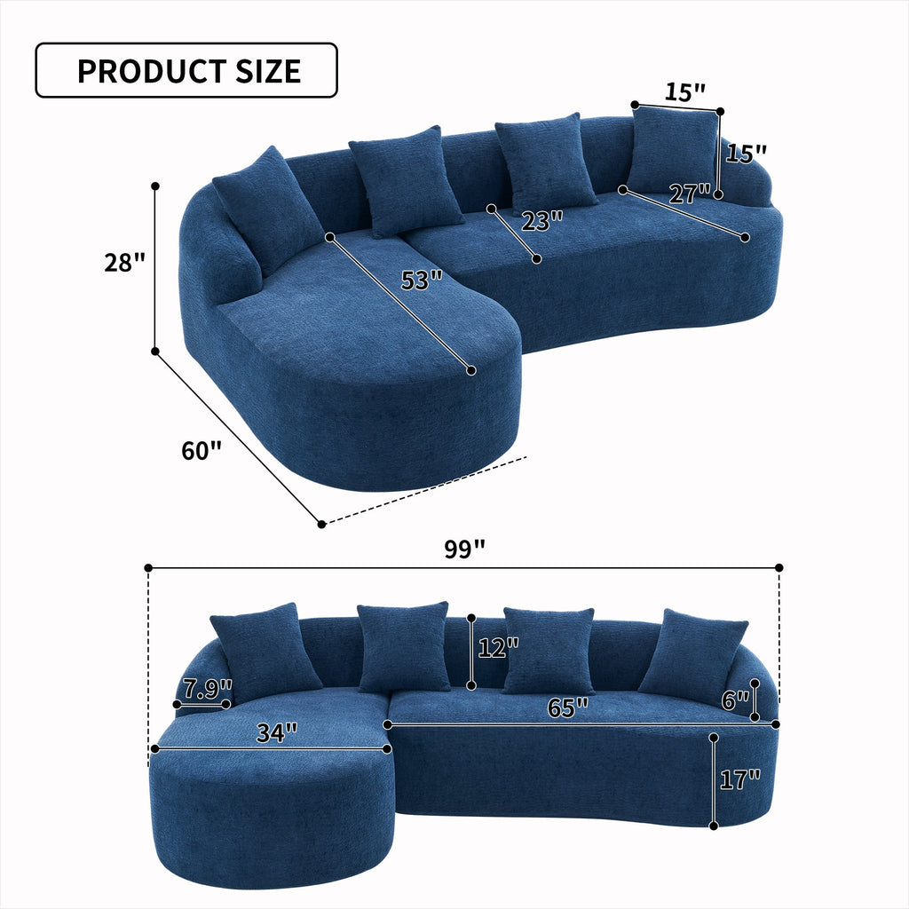 Boneless L-Shape Sectional Sofa with Curved Chaise