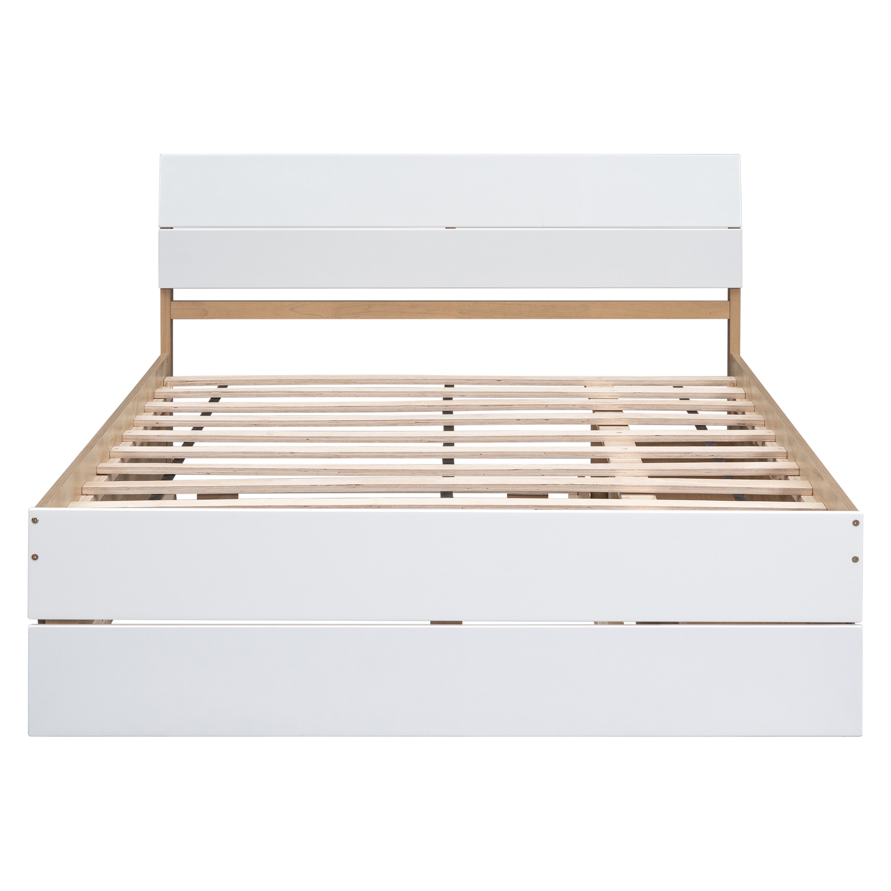 Modern Full Size Bed Frame with Twin Size Trundle and 2 Drawers