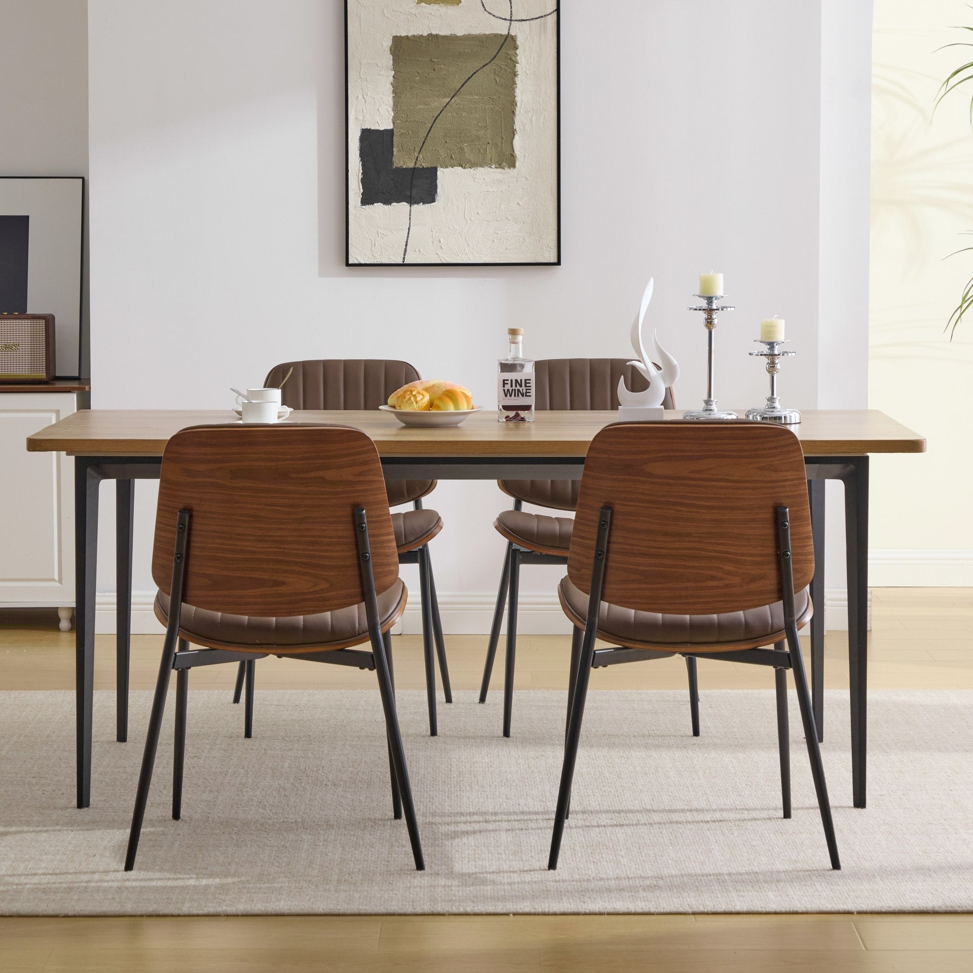Mid Century Modern Retro Faux Leather Dining Chairs with Walnut Bentwood (Set of 2)