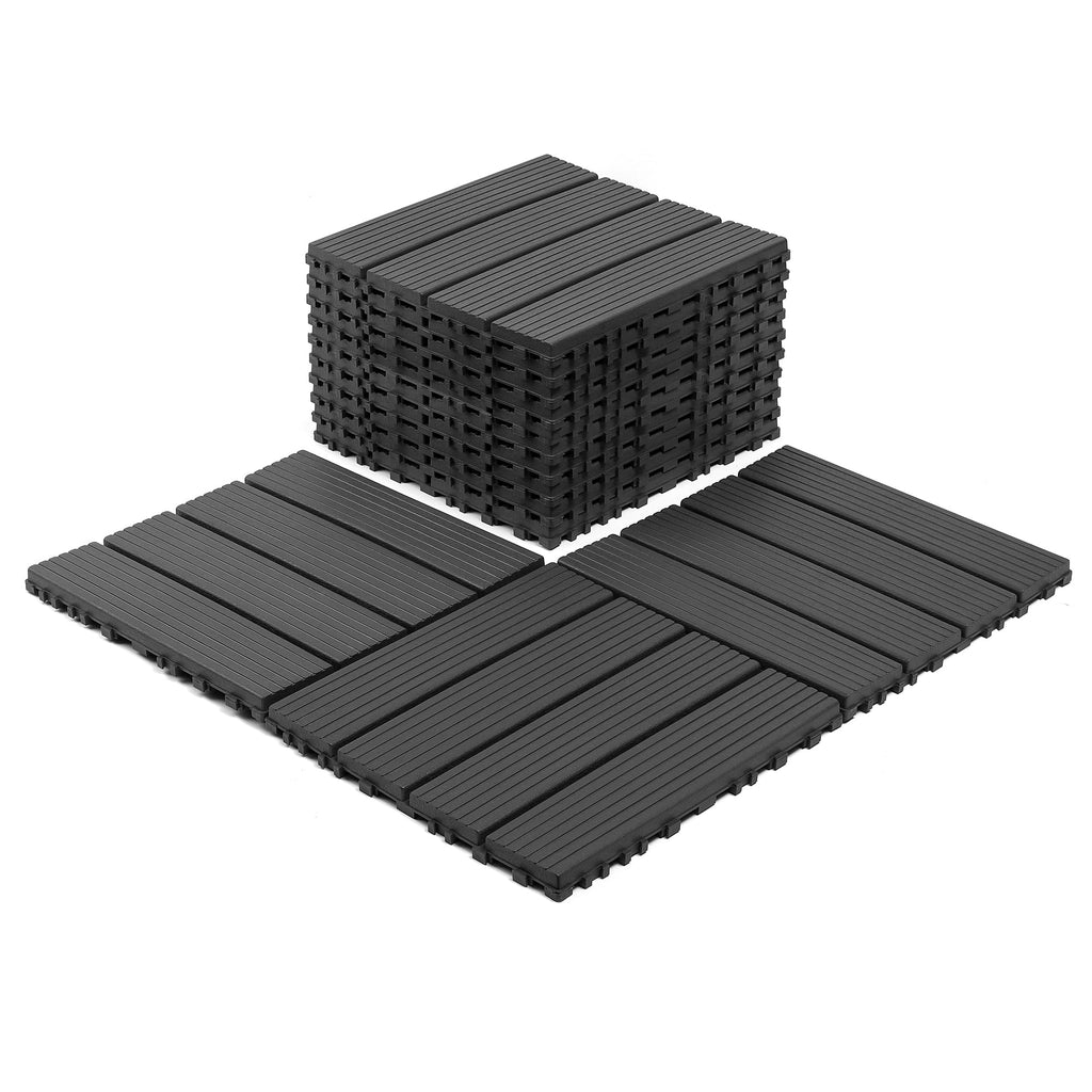 44 Pack 12x12 Plastic Interlocking Decking Tiles Waterproof Dark Gray