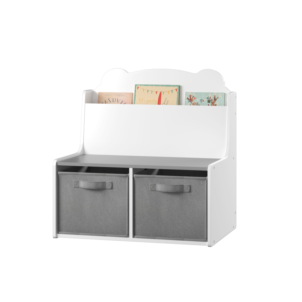 Kids Bookshelf with Storage Bins Wooden Bookcase