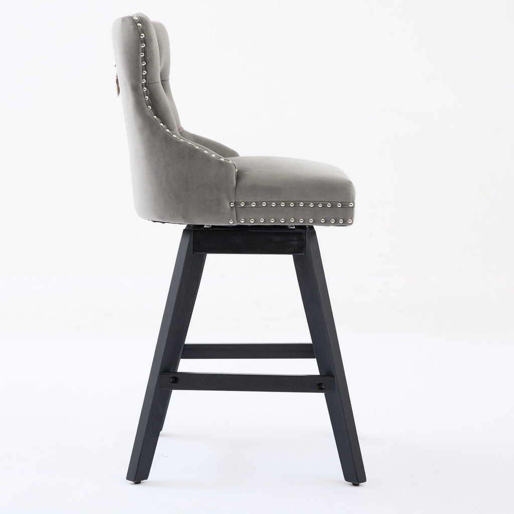 Swivel Velvet Barstools with Button Tufted Decoration (Set of 2)