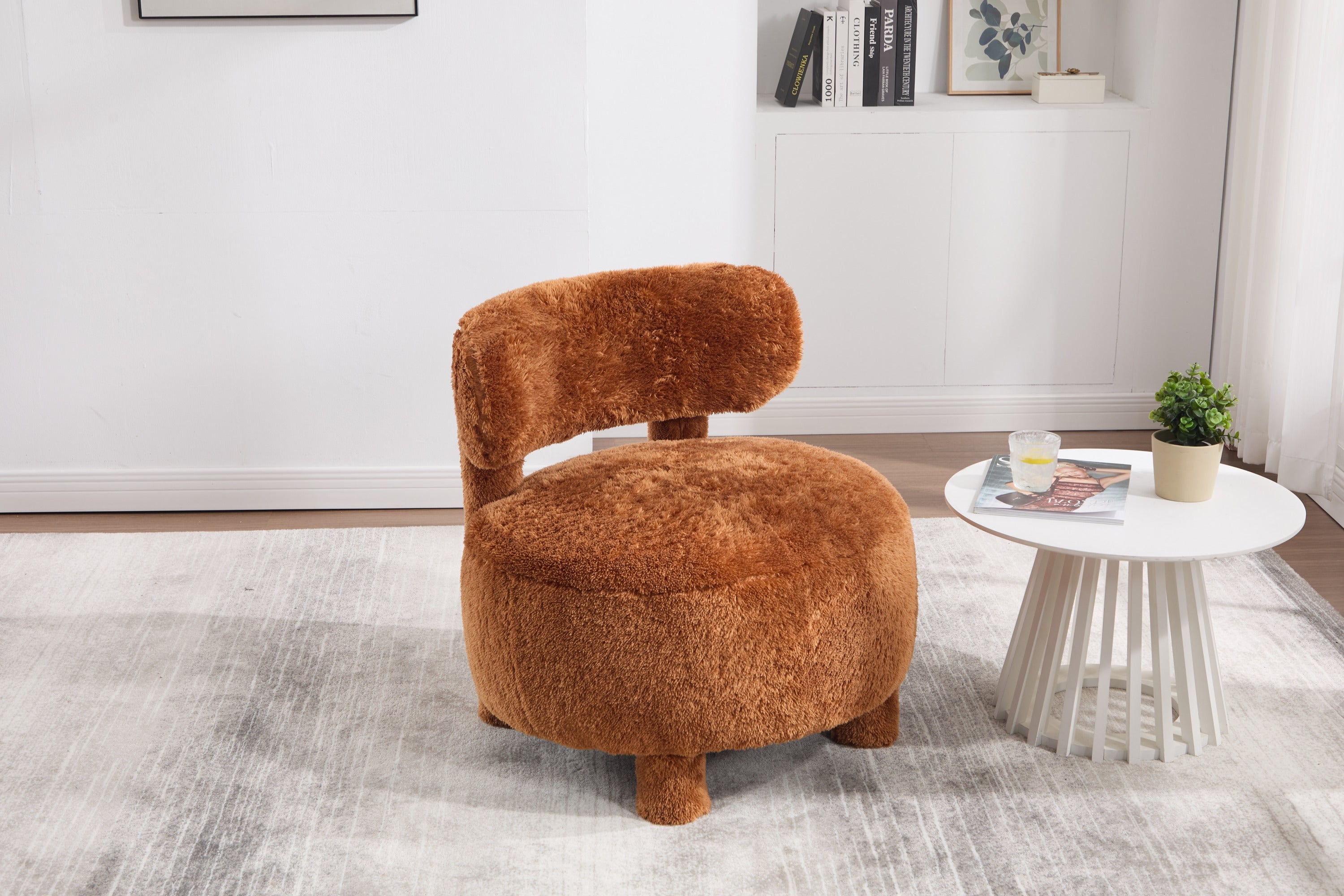 Fur/Teddy Fabric Armless Accent Chair with Curved Backrest