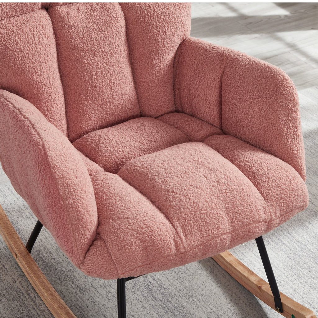 Tufted Upholstered Teddy Fabric Glider Rocking Chair
