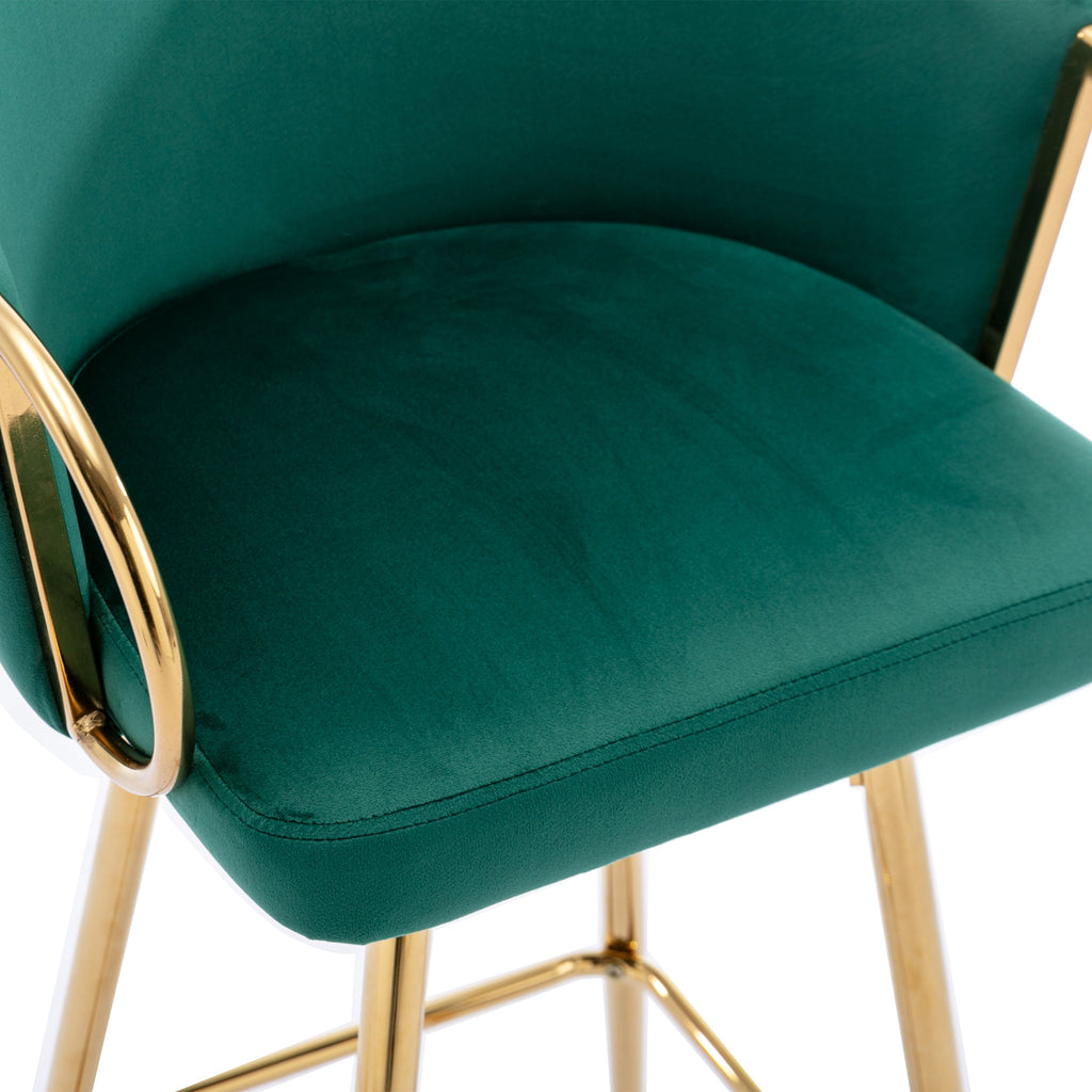Velvet Bar Stools with Chrome Footrest and Base（Set of 2)