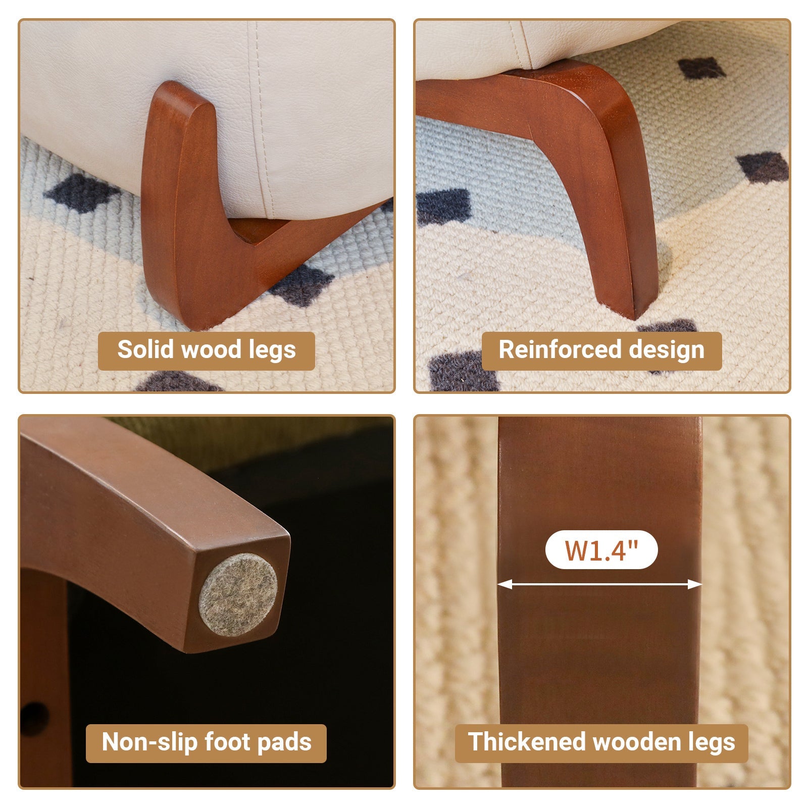 Armless Leather Accent Chair with Solid Wood Legs