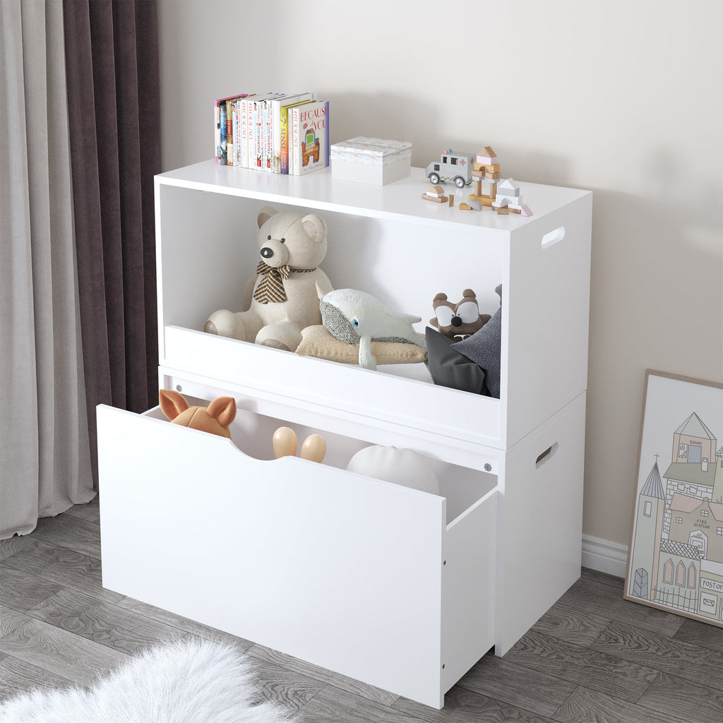 White Wooden Open Toy Storage Box for Kids