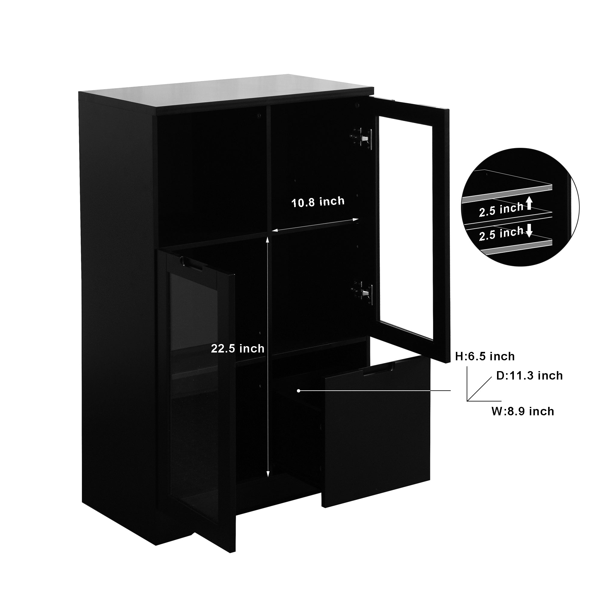 Modern MDF Painted Cabinet with Glass Doors and Drawer