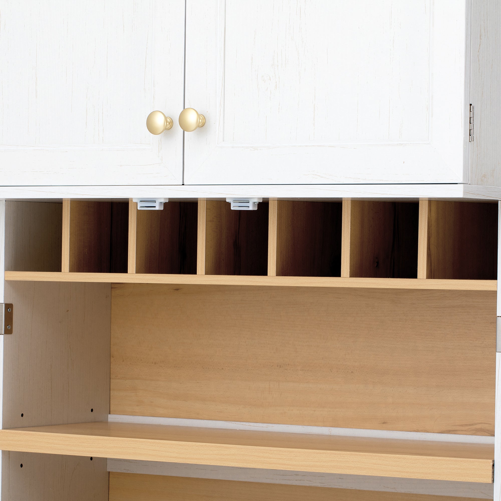 78" Tall Farmhouse Kitchen Pantry Cabinet with Shelves Drawer Wine Rack