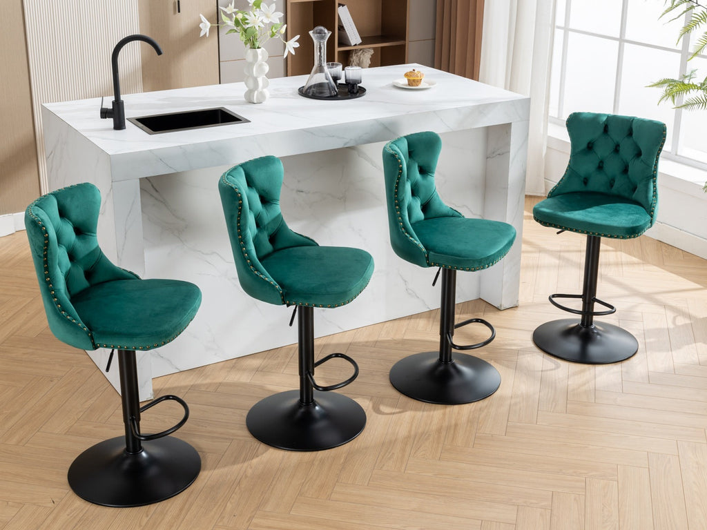 Modern Swivel Velvet Barstools Adjusatble Seat (Set of 2)