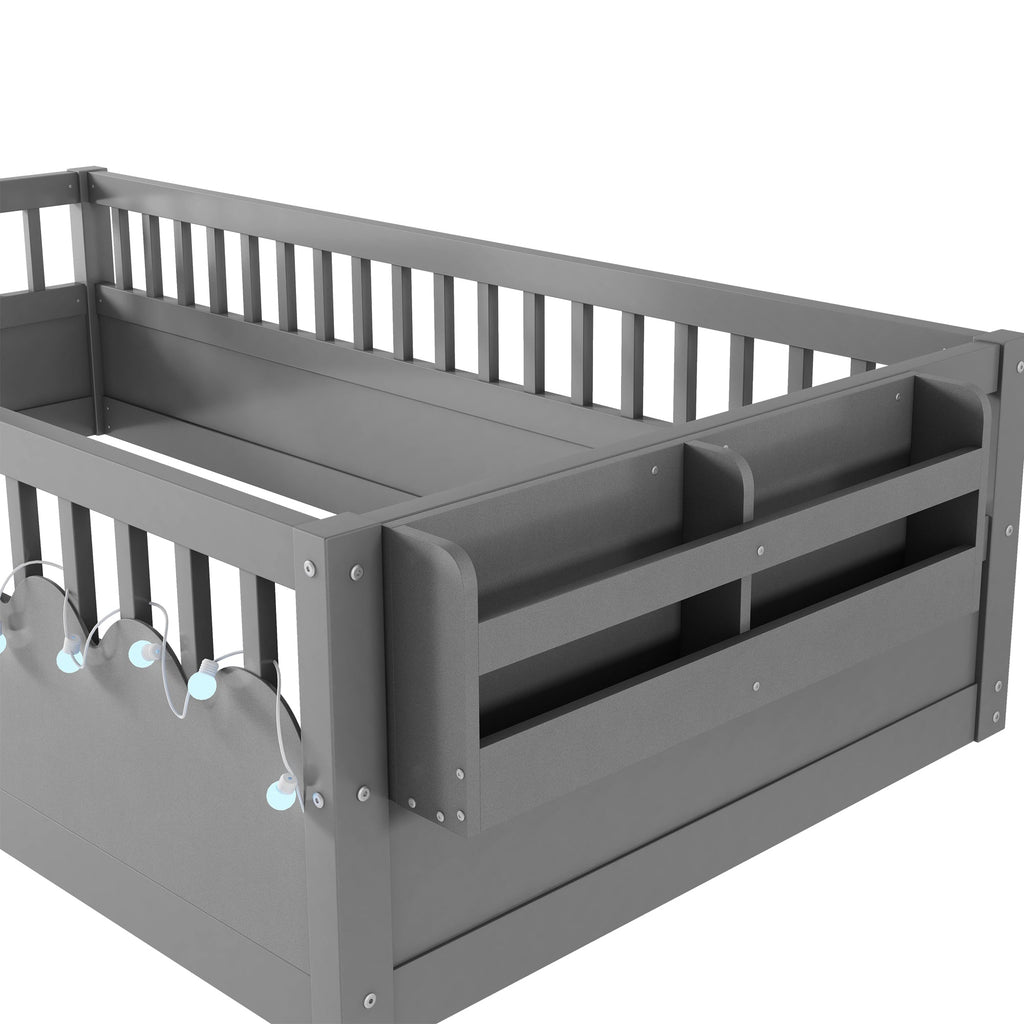 Twin/Full Montessori Floor Kids Bed Frame with High Rails
