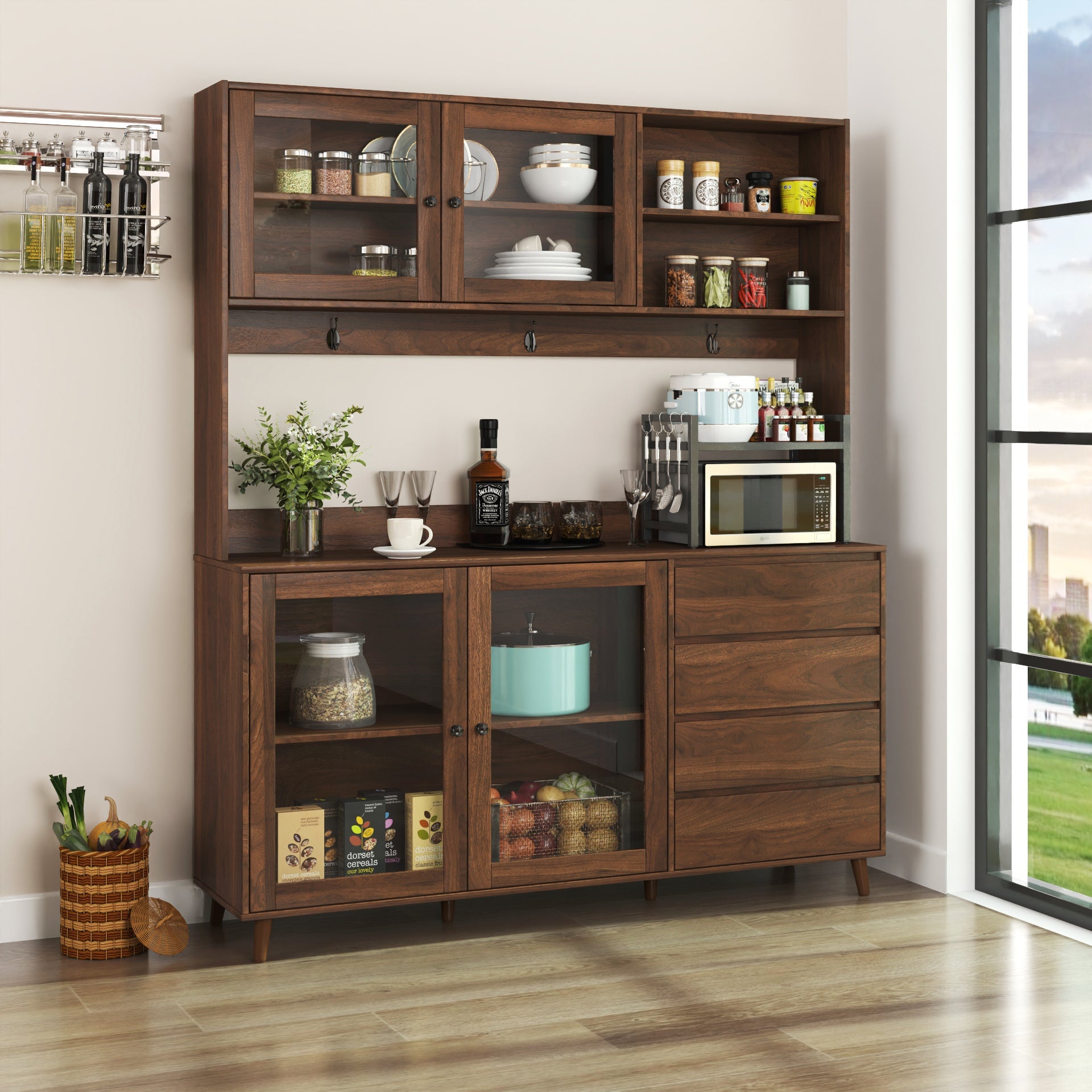 63' W Large Kitchen Hutch Cabinet