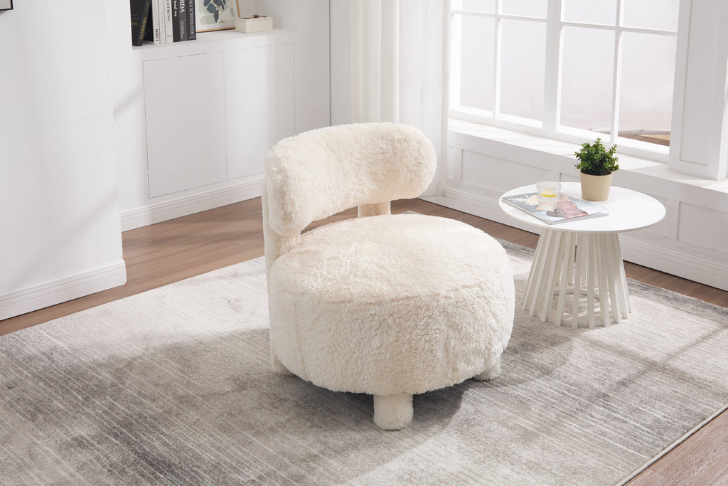 Fur/Teddy Fabric Armless Accent Chair with Curved Backrest