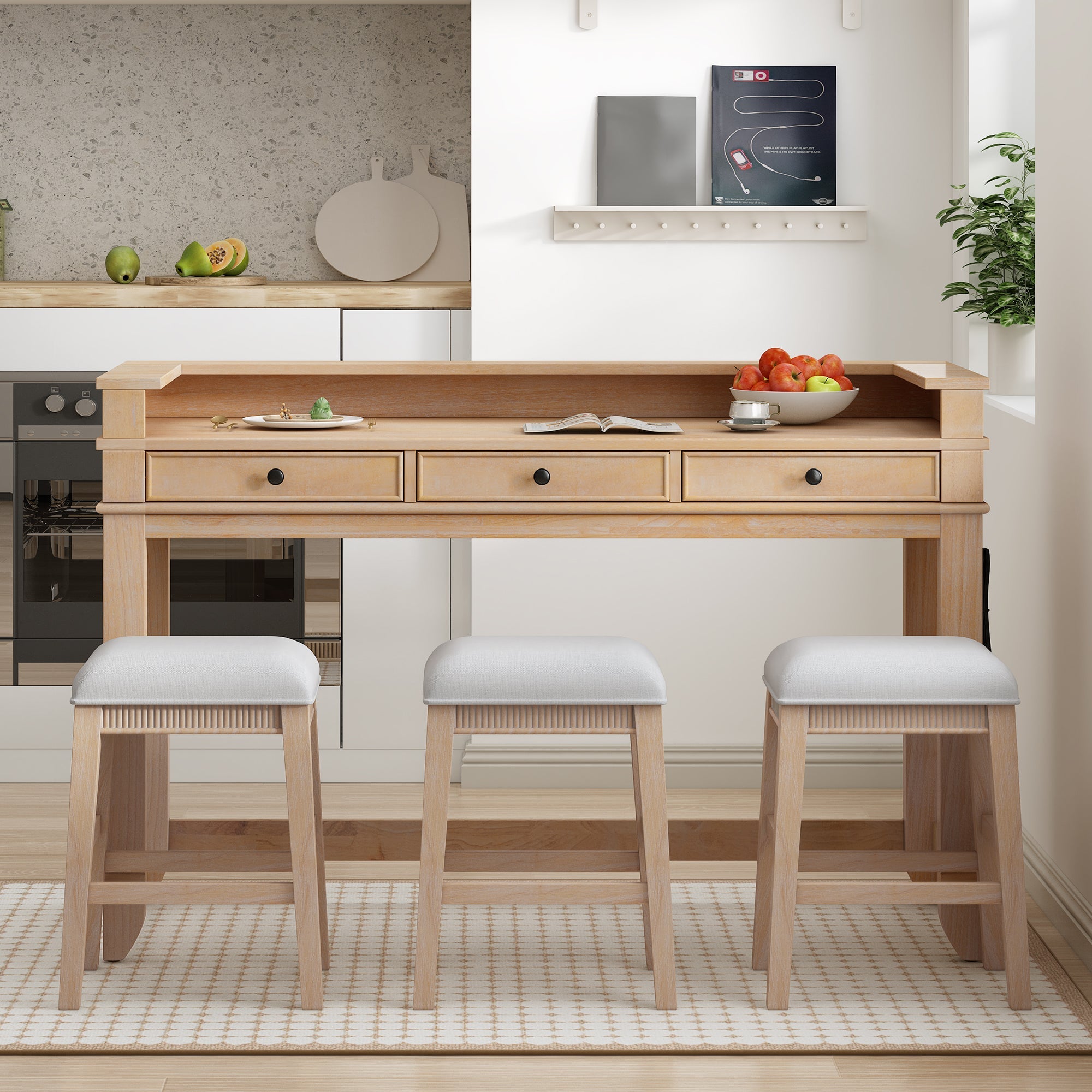 Retro Kitchen Table and Chairs Set with 3 Storage Drawers